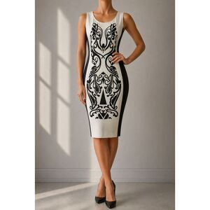 Bianca Nygård Black White Bodycon Dress Size 14 Stretch Sheath Sleeveless